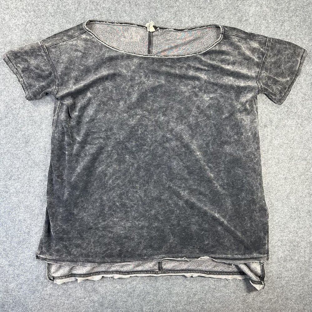 We The Free Shirt Womens XS Gray Mineral Wash High Low Tunic Short Sleeve Terry